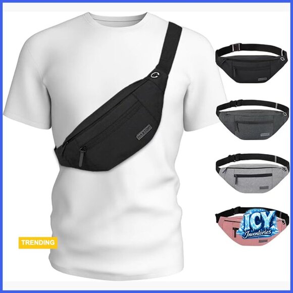 Handbags - Large Crossbody Fanny Pack with 4 Zipper Pockets, Water-Resistant Polyester